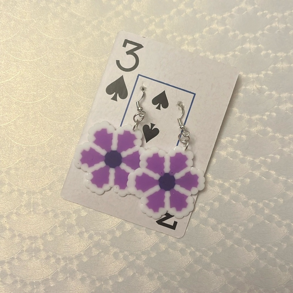 Purple Flower Earrings | Handmade Mini Perler Bead Earrings
